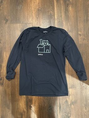 Petco Navy Long Sleeve Tee with Mint Cat Graphic
